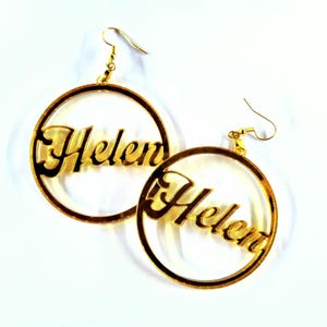 Helen Roper Earrings Circle with Name Color to Match Kaftan and Red Wig Roper Romp Chunky 1970s Jewelry Retro Kitschy Threes Company