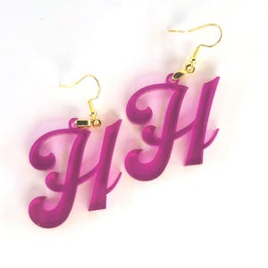 PURPLE Helen &quot;H&quot; Roper Earrings Big &quot;H&quot; for Helen Threes Company Mrs. Roper Helen Roper Mr Roper Stanley Roper Roper Romp 1970s Retro