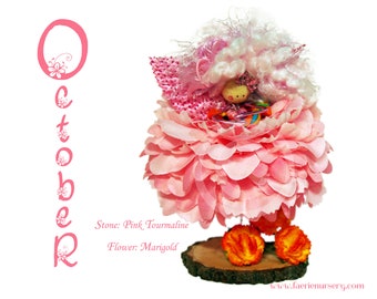 The Calendar Faeries - October -- Pink Tourmaline, Marigold, OOAK, Fairy