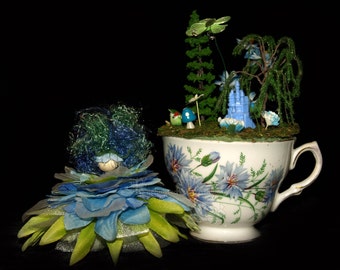 Faerie Lucy and her Teacup Nursery, Fairy, OOAK, Flowers, Diorama, Castle