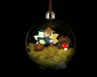 Bubble Garden 8 - Faerie, Fairy, Prince, Miniature, Mushroom, Acorns, Diorama, Collectable, OOAK, Ornament