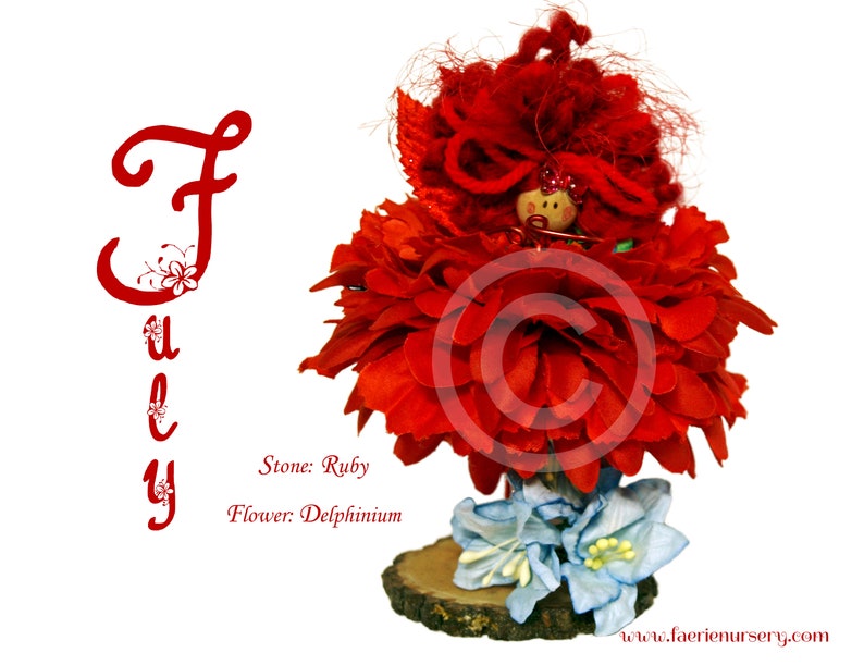 The Calendar Faeries  July  Ruby Delphinium OOAK Fairy image 1