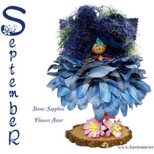 The Calendar Faeries - September -- Sapphire, Aster, OOAK, Fairy