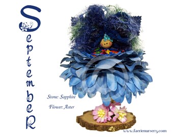 The Calendar Faeries - September -- Sapphire, Aster, OOAK, Fairy
