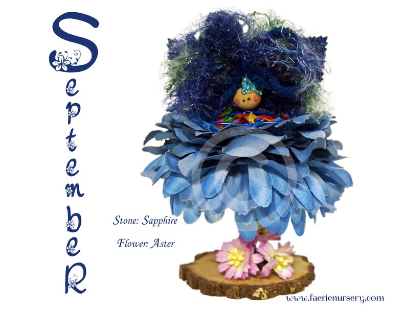 The Calendar Faeries  September  Sapphire Aster OOAK image 1