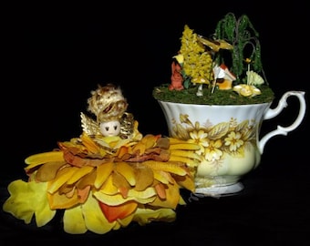 Faerie Buttercup and her Teacup Nursery, Fairy, OOAK