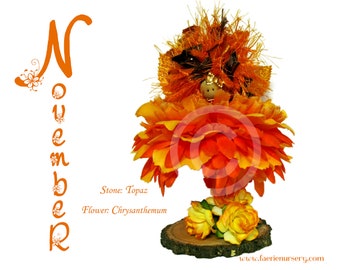 The Calendar Faeries - November -- Topaz, Chrysanthemum, OOAK, Fairy