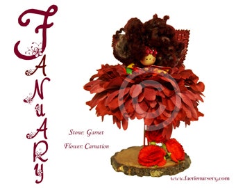 The Calendar Faeries - January -- Garnet, Carnation, OOAK, Fairy