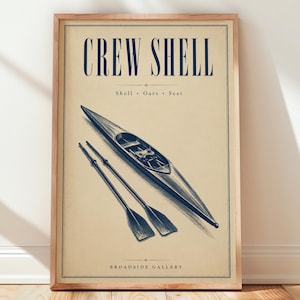 Rowing Art Print, Crew Shell Oars Vintage Sports Poster, Rower Gift