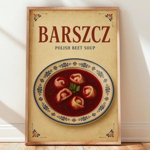 Polish Food Poster, Barszcz Beet Soup Print, Kitchen Wall Art, Folk Decor