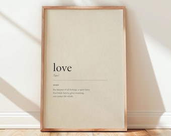 Love Definition Wand Kunst Druck — Wörterbuch Typografie Poster, minimalistisches Wohndekor