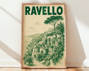 Ravello Italy Poster, Amalfi Coast Travel Print, Vintage Italian Wall Art
