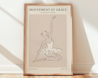 Ballerina Wall Art, Ballet Line Drawing Print, Minimalist Dance Decor