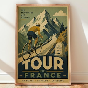Tour de France Poster, Vintage Cycling Print, Col du Galibier Wall Art
