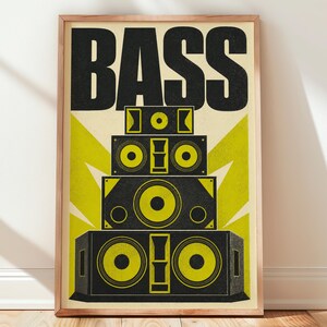 Bass Speaker Stack Art Print — Retro Music Poster, Home Studio & Music Room Decor