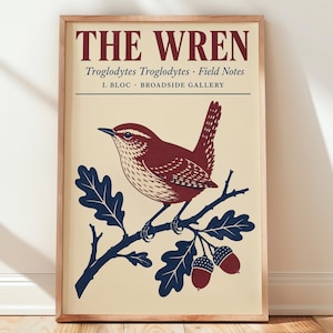 Konsttryck med fågelmotiv från Wren — Illustration av vintagefältanteckningar, väggdekor av naturälskare