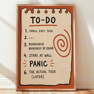 Funny To-Do List Procrastination Print, Humorous Office Wall Art, Panic Productivity Poster