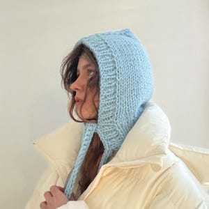 knit bonnet | hood scarf | pixie hat | mohair wool blend | cottagecore accessory | tie closure