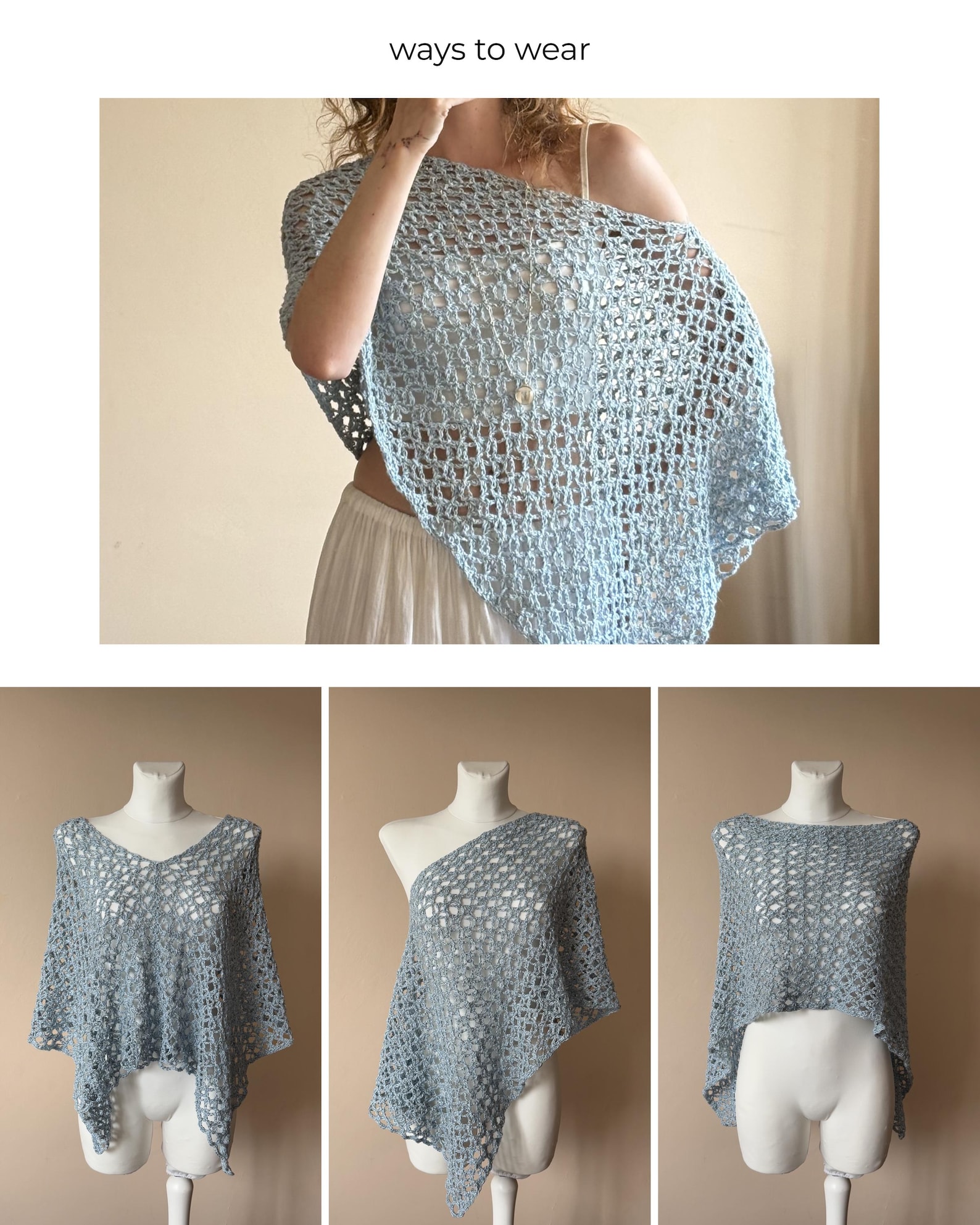 Gehäkelter Mesh Boho Poncho