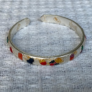 Handmade 999 Fine Silver Cuff Bracelet, Traditional Chinese Silverwork Bangle, Artisan Open Bangle with Colorful Enamel, Gift for Her