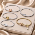 Heart-shaped pendant bracelet, silver, gold, and rose gold snake chain bracelet, European-style beaded bracelet, a gift for her. product logo