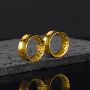 Gold Hammered Double Flare Tunnels, Polished Body Jewelry, Stretched Ear Gauges
