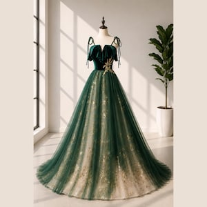 emerald green and gold prom dress Overlap Neck Satin A-line Long Formal Party Dress bust_ cm/inchwaist_cm/inchhip Emerald Green and Gold Dress