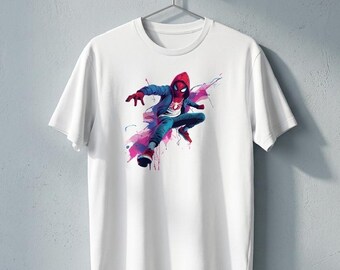 Customized Spiderman Web Slinger Graphic Tee DTF Print Superhero Cotton T-Shirt Miles Morales Style Unisex Gift for Him Comic Fan Shirt