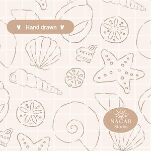 Patrón infinito de Conchas y Estrellas de Mar Estilo Sandy Coastal Granddaughter | Descarga Digital