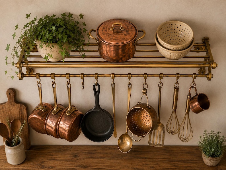 Antique Brass Pot Rail – French Country Kitchen Hanging Storage ...