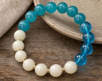 Bransoletka do głębokiego oddychania, chalcedon, szkło, koraliki Bodhi, narzędzie do łagodzenia lęku