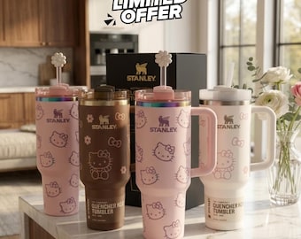 40oz Stanley Tumbler Personalized with Hello Kitty Design | Anniversary Keepsake, Gift for Wife