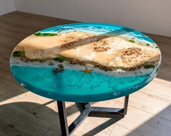 Resin Ocean Wave Coffee Table – Round Live Edge Epoxy Wood Table