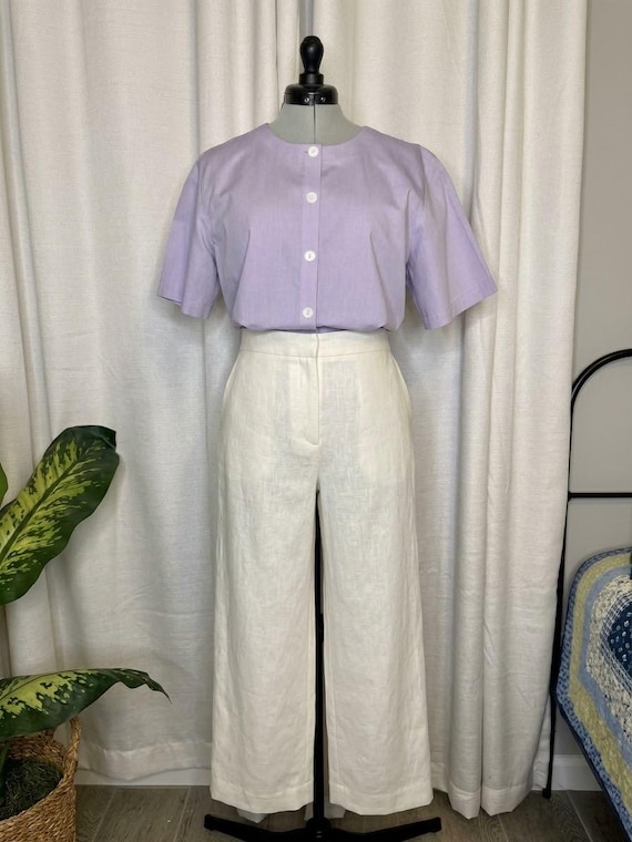 Orvis, Vintage Orvis Light Blue Short Sleeve Cotton Blouse Top | XL