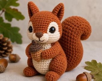 Patrón de ardilla a crochet en PDF / Tutorial de juguete amigurumi del bosque (descarga digital)