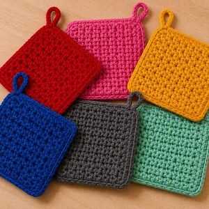 Crochet Pot Holders Pattern | Beginner Crochet Kitchen Decor | Colorful Square Hot Pads | Digital Download