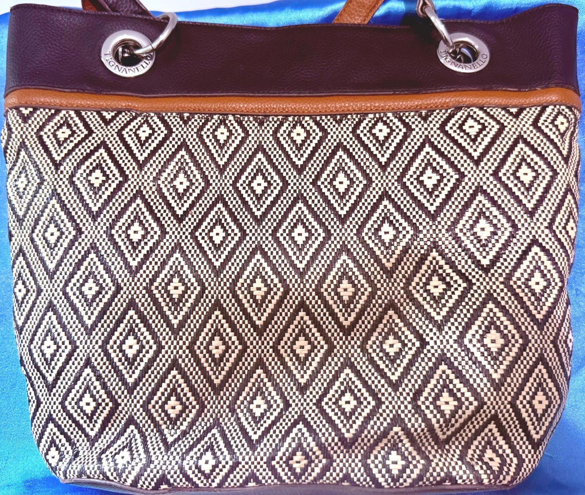 Tignanello Woven Shoulder Bag, Navy, Brown & Cream Geometric Pattern, Foto 4 von 5