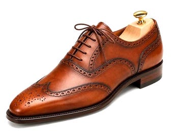 Men's Brown Wingtip Oxford Shoes | Genuine Leather Brogue Dress Shoes | Classic Formal Wedding Business Shoes