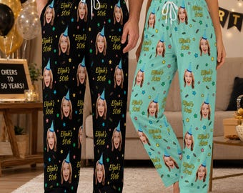 Custom Birthday Pajama Pants, Face Photo PJs, Birthday Gift