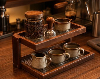 Estante multinivel para tazas y jarros, estante de almacenamiento de escritorio para cocina, organizador de tazas de café y té, estante para vajilla hecho a mano