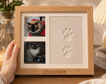 Personalized Pet Paw Print Photo Frame, Clay Keepsake Kit, Cat Dog Memorial Gift