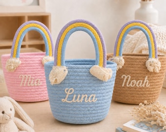 Personalized Rainbow Basket, Easter Gift, Kids Toy Storage, Christmas Decor