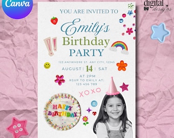 Y2K Birthday Invitation Template| Editable Photo Birthday Invite| Scrapbook Party Invitation| Canva Digital Invite