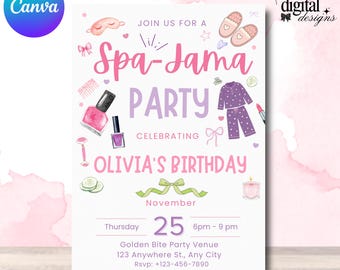 Spa-Jama Party Invitation Template | Spa & Pajama Party Invite | Girls Night Sleepover Invitation | Editable Canva Digital Download
