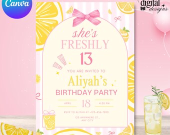 Lemon Birthday Invitation Template, Lemonade Birthday Invite, Freshly Squeezed Party, Editable Canva Invite Any Age