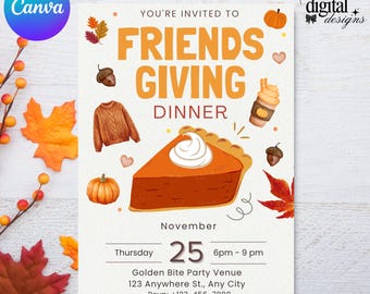 Friendsgiving Invitation Template | Editable Thanksgiving Party Invite | Fall Dinner Invitation | Canva Digital Download