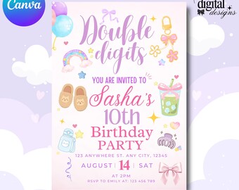 Double Digits Birthday Invitation Template | Editable 10th Birthday Party Invite | Trendy Girl Birthday Invitation | (Digital Download)