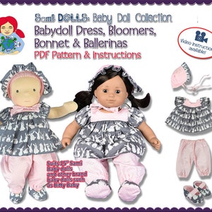 Babydoll dress, bloomers, bonnet and ballerina shoes for 15&quot; dolls | Sami Baby Doll Collection #3 | InSTAnT DOWNLOAD