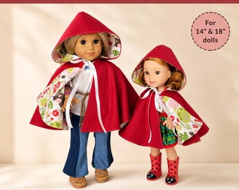 Doll Cape Sewing Pattern PDF | Reversible with Hood | 14" & 18" Dolls | Beginner Friendly | Instant Download