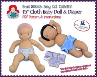 15-inch stoffen babypop- en luierpatroon (pdf-download)
